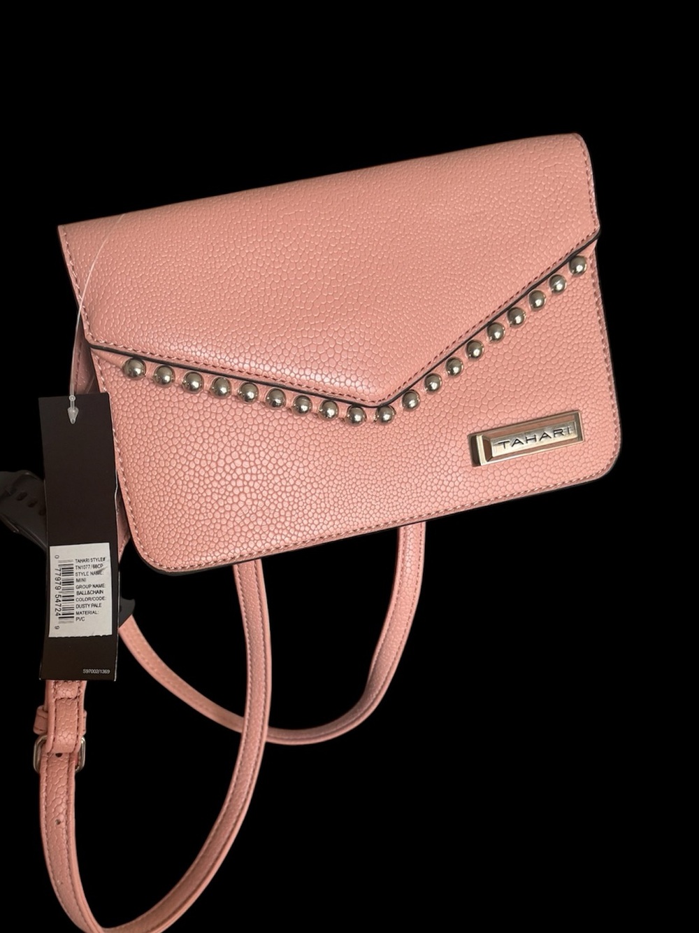 Tahari Pink Pebble Leather Crossbody with Stud Accent